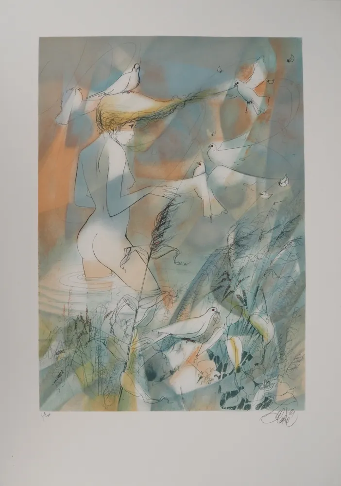 石版画 Valadie - Dans l'eau de La Claire Fontaine