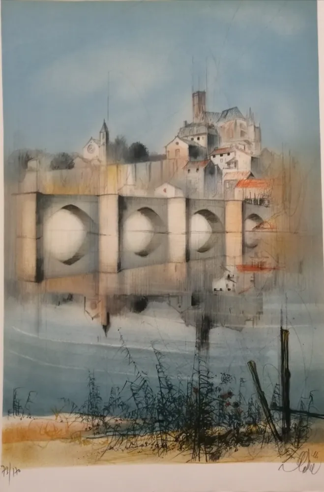 石版画 Valadie - Le Pont de Limoges