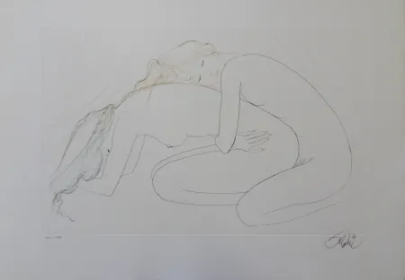 版画 Valadie - Les amantes blotties l'une contre l'autre