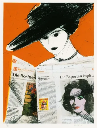 蚀刻版画 Valdés - Mujer con periodico- Warhol