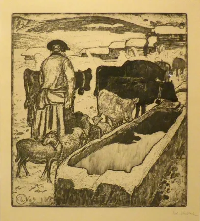 蚀刻飞尘法 Vallet - Le troupeau à l'abreuvoir / Die Herde an der Tränke