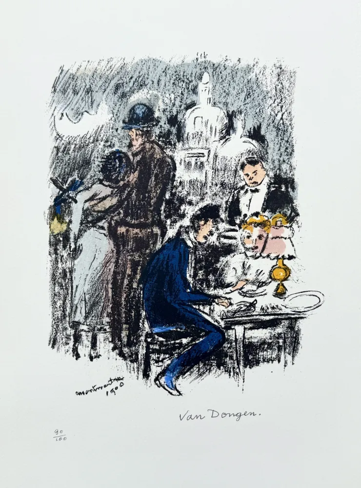 石版画 Van Dongen -  Diner a Montmartre