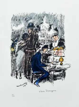 石版画 Van Dongen -  Diner a Montmartre