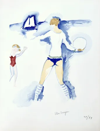 石版画 Van Dongen -  Femme sur la Plage	