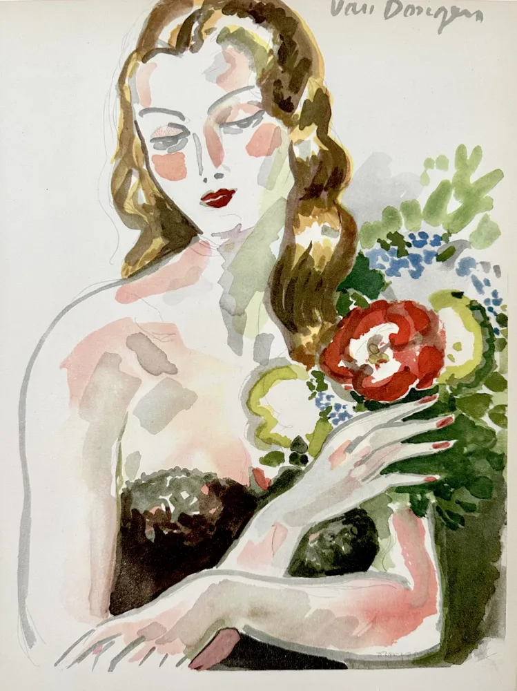 石版画 Van Dongen - Fille au Fleurs