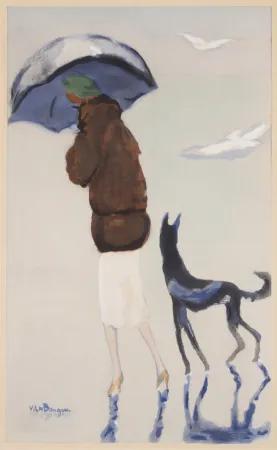 镂版印刷 Van Dongen - Kees van Dongen- Woman with a dog on the beach