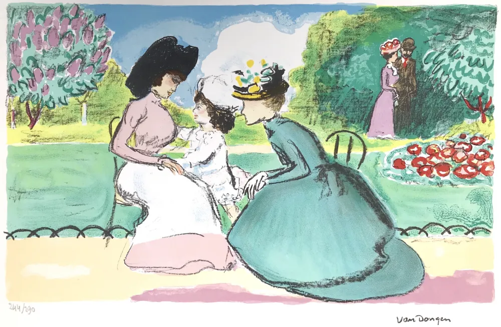 石版画 Van Dongen - Meeting in the Parc