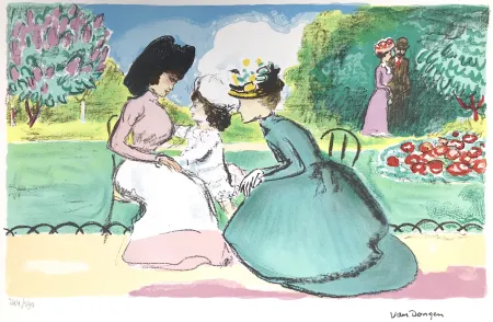 石版画 Van Dongen - Meeting in the Parc