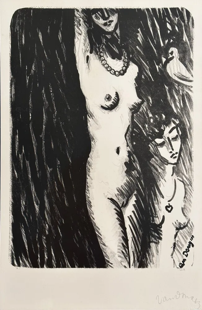 石版画 Van Dongen - Torso - Two Girls with a Pigeon'