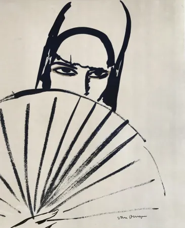石版画 Van Dongen - Woman with fan