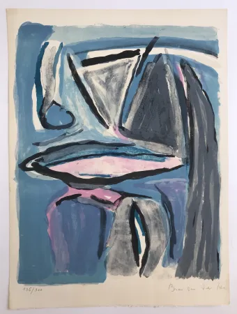 石版画 Van Velde - Ailleurs bleu