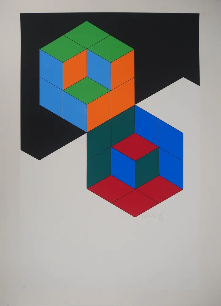 丝网印刷 Vasarely - Composition cinétique : Bi-Hexa