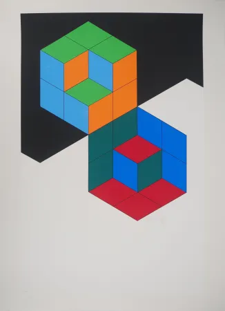 丝网印刷 Vasarely - Composition cinétique : Bi-Hexa