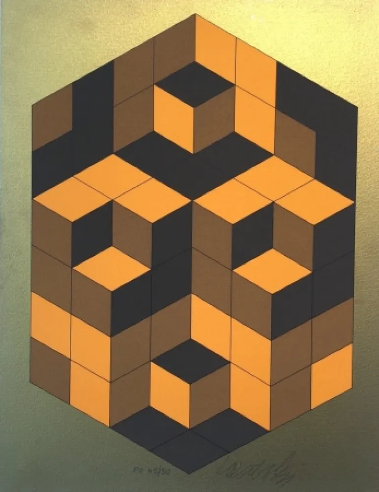 丝网印刷 Vasarely - Composition Gold