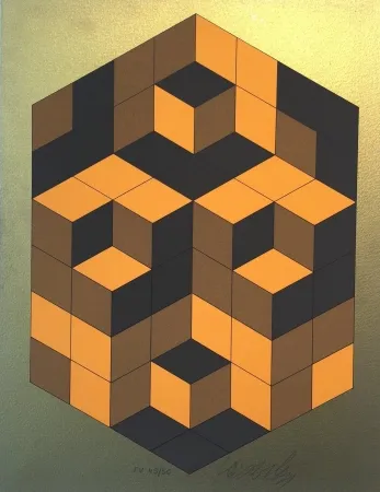 丝网印刷 Vasarely - Composition Gold
