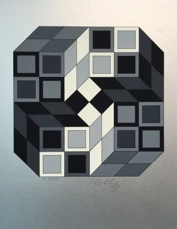 丝网印刷 Vasarely - Composition Silver