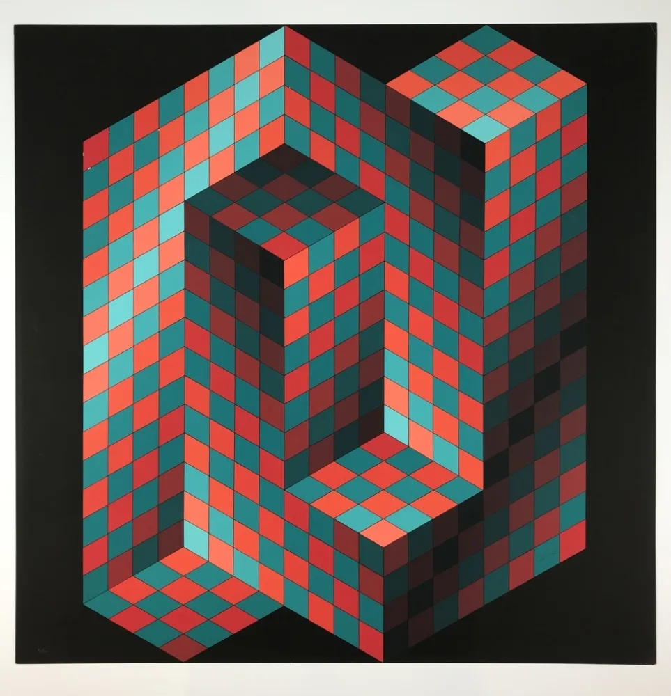石版画 Vasarely - Izzo-Rouge-Vert