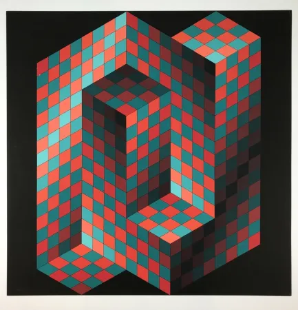 石版画 Vasarely - Izzo-Rouge-Vert