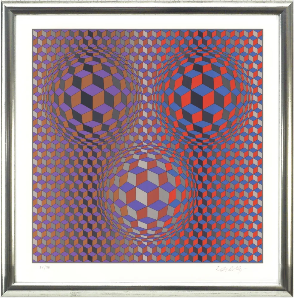 石版画 Vasarely - Komposition in Rot und Violett