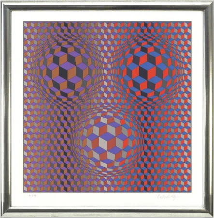 石版画 Vasarely - Komposition in Rot und Violett