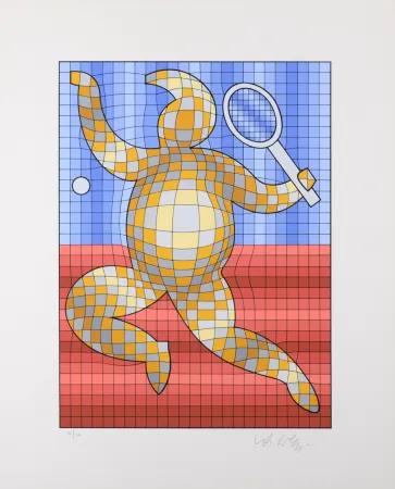 丝网印刷 Vasarely - Tennis player, 1987 - Hand-signed!