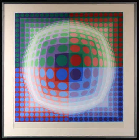 丝网印刷 Vasarely - Vega Pal V, 1971 - Hand-signed & Framed!