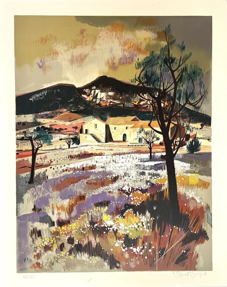 石版画 Vernet Bonfort - Paysage en Provence