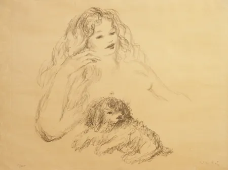 石版画 Vertes - GIRL WITH DOG