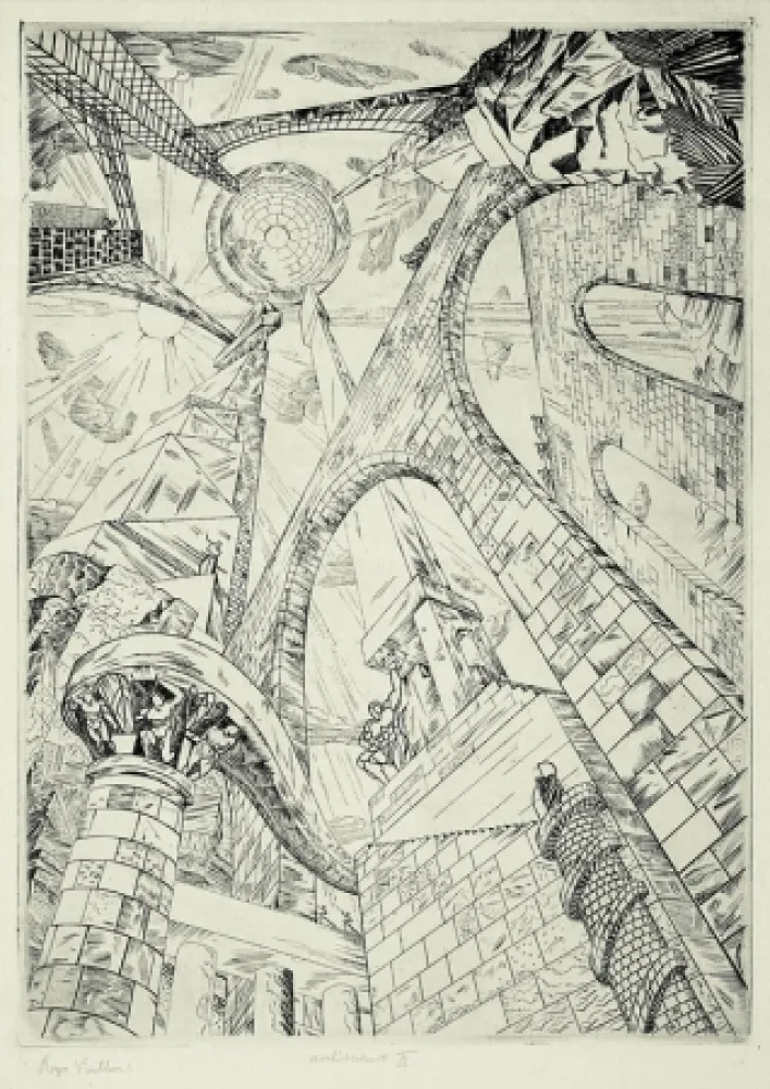 版画 Vieillard - Architecture II (Tour de Babel)