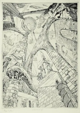 版画 Vieillard - Architecture II (Tour de Babel)