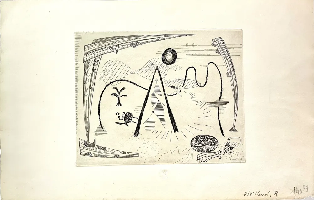 版画 Vieillard - Jeune Fille à la source