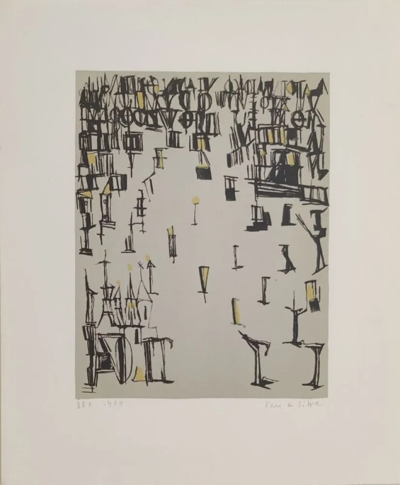 石版画 Vieira Da Silva - Les piétons de Noël 