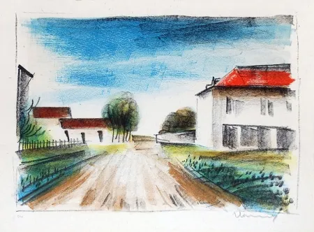石版画 Vlaminck - Entrée de Village II (La Route de Francheville)