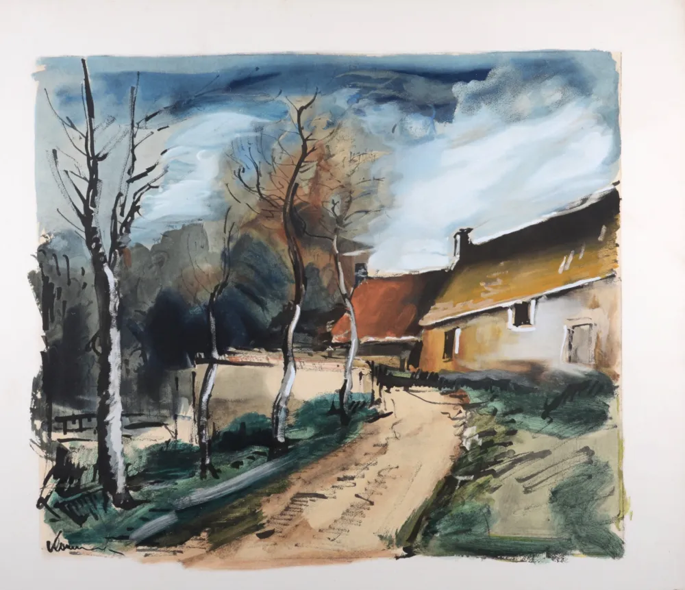 石版画 Vlaminck - Le hameau près de Verneuil, vers 1950