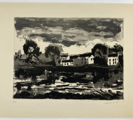 飞尘腐蚀法 Vlaminck - L'Oise à Cergy, 1924