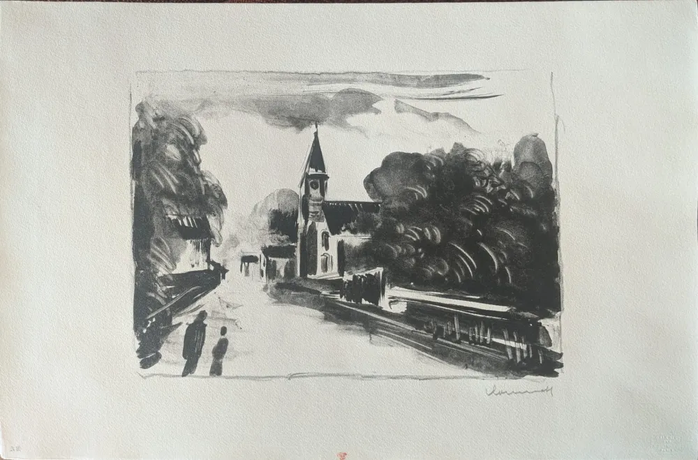 石版画 Vlaminck - Marine, l'église