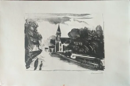 石版画 Vlaminck - Marine, l'église
