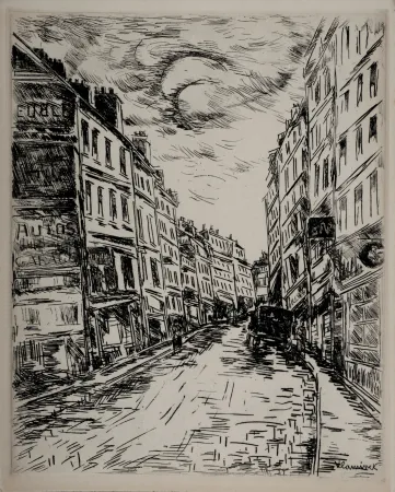版画 Vlaminck - Paris 1937 : La Montagne Sainte-Geneviève