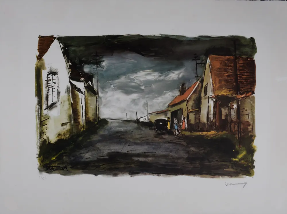 石版画 Vlaminck - Rue de Village, circa 1950 - Hand-signed