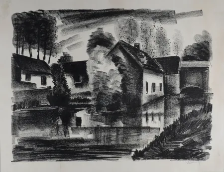 石版画 Vlaminck - Village, c. 1920s - Hand-signed!