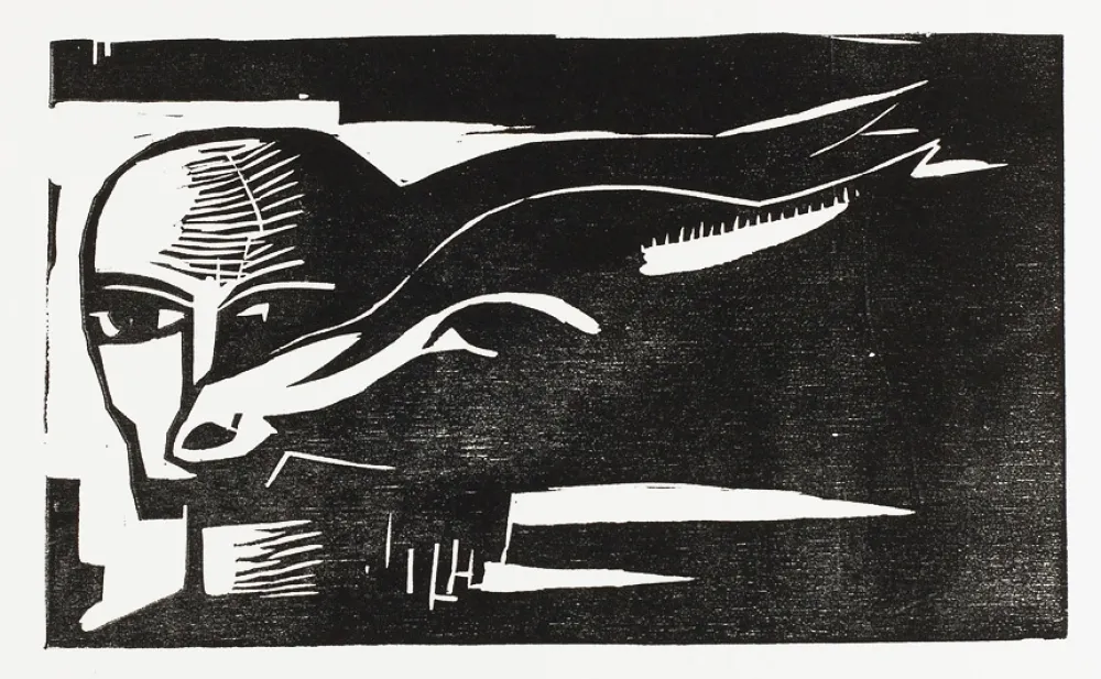 木刻 Völker - Frau mit Ziege (Woman with Goat)