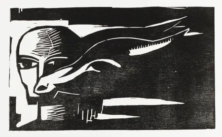 木刻 Völker - Frau mit Ziege (Woman with Goat)