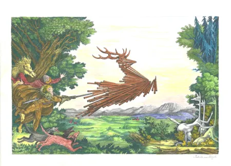 石版画 Von Gugel - Die Jagdt ist älter als das Wild