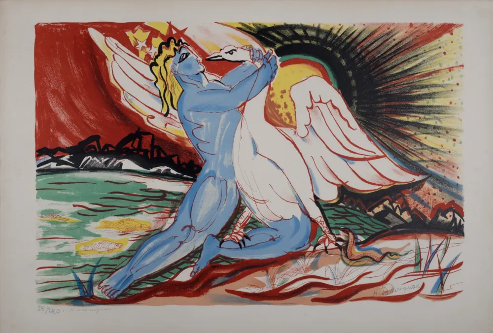 石版画 Waroquier - Léda et le Cygne, circa 1950