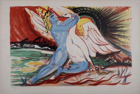 石版画 Waroquier - Léda et le Cygne, circa 1950