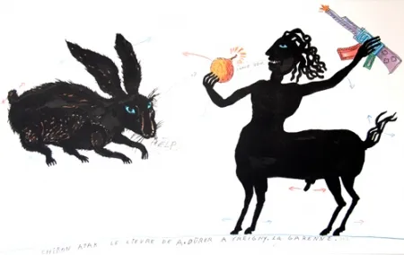 石版画 Waydelich - Chiron atak le lièvre