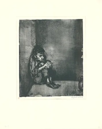 石版画 Weber - Der Gefangene (Der Blechnapf)