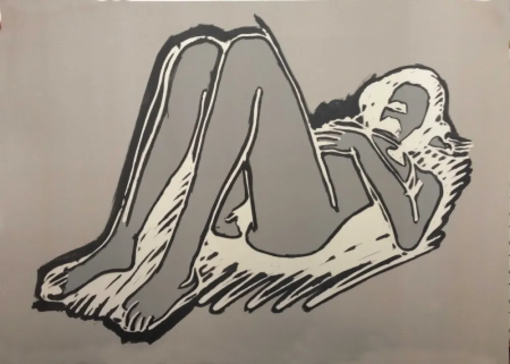 油毡版画 Wesselmann - MONICA RECLINING ON BACK, KNEES UP