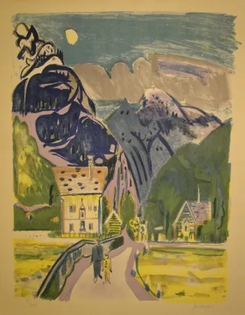 石版画 Wiegers  - Bergdorf bei Davos