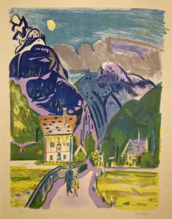 石版画 Wiegers  - (Bergdorf bei Davos)